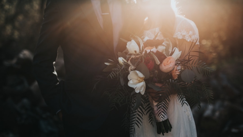 Photo casket, flowers